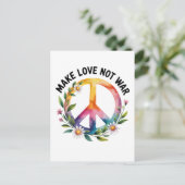 Make Love Not War Peace Sign and Flowers Briefkaart (Staand voorkant)
