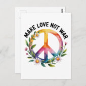Make Love Not War Peace Sign and Flowers Briefkaart (Voorkant / Achterkant)