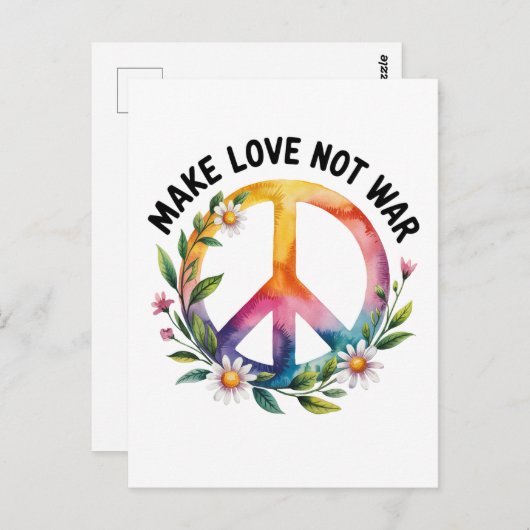 Make Love Not War Peace Sign and Flowers Briefkaart (Voorkant / Achterkant)