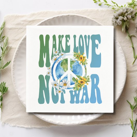 Make Love Not War Retro Hippie Floral Peace Sign Servet