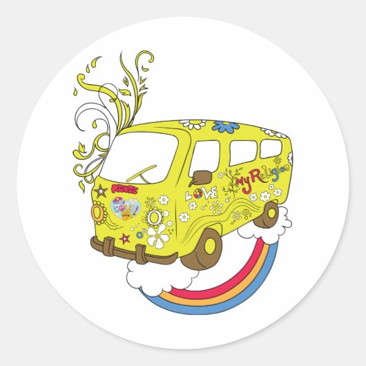 Make Love Not War Van ~ 60s Hippie Vredesbord Ronde Sticker (Voorkant)