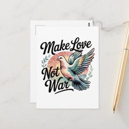 Make Love Not War Watercolor Dove Briefkaart (Voorkant / Achterkant in situ)