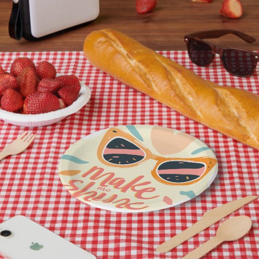Make Me Shine Quote Cute Retro Sunglasses Papieren Bordje (Picknick)