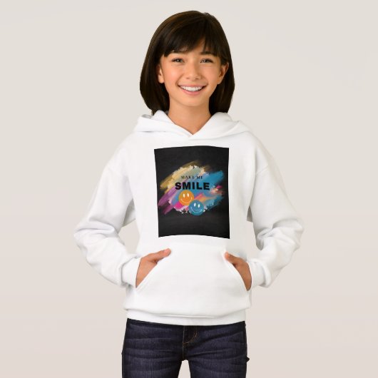 "MAKE ME SMILE" hoodie ontwerp. (Voorkant volledig)