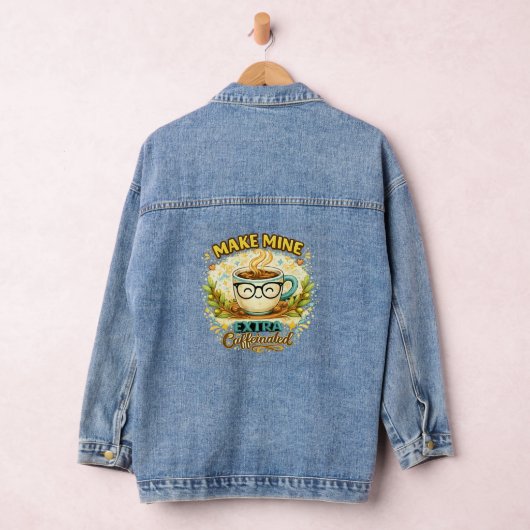 Make Mine Extra Caffeinated Cute Coffee Art Women Denim Jacket (Hangar)