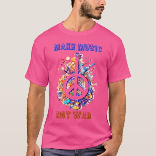 Make Music Not War Music Lovers Hippie Peace Vinta T-shirt (Voorkant)