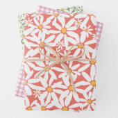 Make My Daisy - Koraal, roze, groen Inpakpapier Vel (In situ)