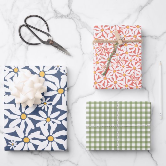 Make My Daisy - Marine, Koraal, Groen Inpakpapier Vel (Voorkant)