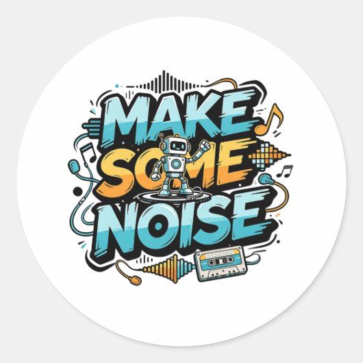 Make Some Noise Retro DJ Robot Sticker (Voorkant)