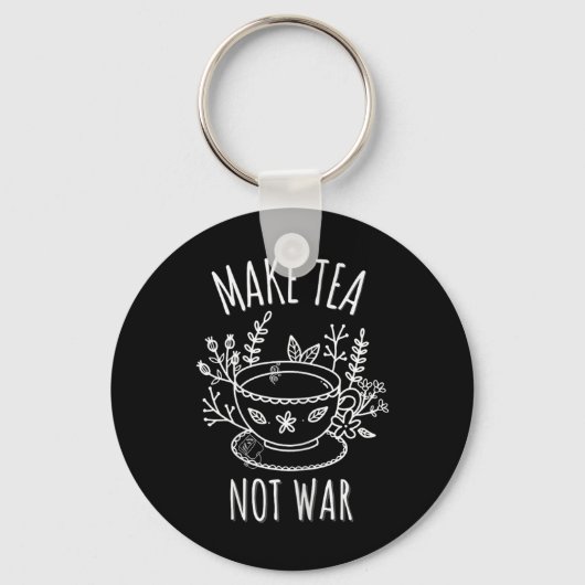 Make Tea Not War Doodle Art Tea Drinker Quote Sleutelhanger (Voorkant)