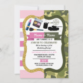 Make-up & Army Boy Girl Verjaardag Gedeeld Feest Kaart (Voorkant)