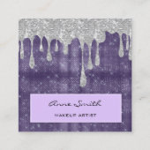 Make-up Artiest Amethist Zilver Glitter Dripping Vierkante Visitekaartje (Voorkant)