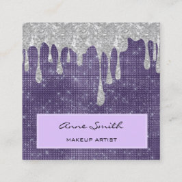 Make-up Artiest Amethist Zilver Glitter Dripping Vierkante Visitekaartje