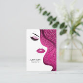 Make-up Artiest Beauty Salon Donker Roze Glitter Visitekaartje (Staand voorkant)