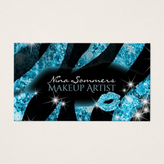 Make-up Artiest Blauw Zwart Glitter Lips Zebra Pri Visitekaartje (Voorkant)