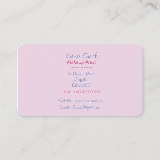 Make up artiest borstels originele schoonheidsspec visitekaartje (Achterkant)