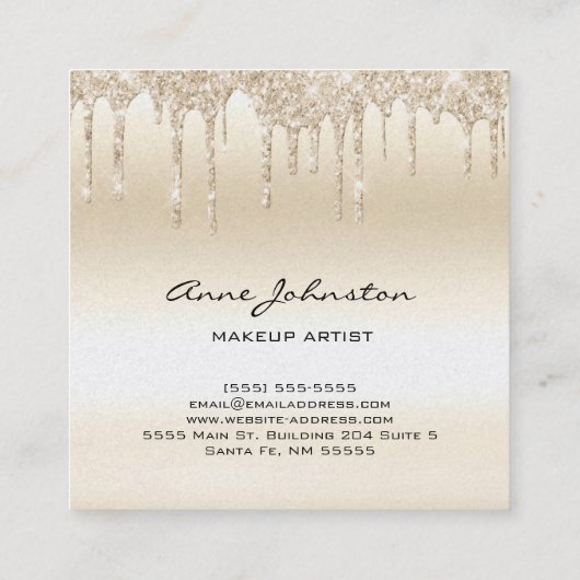 Make-up Artiest Champagne Glitter en Sparkle Vierkante Visitekaartje (Achterkant)