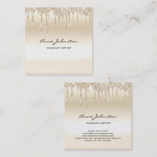 Make-up Artiest Champagne Glitter en Sparkle Vierkante Visitekaartje (Voorkant / Achterkant)