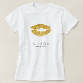 Make-up artiest en salon naam gouden lippen script t-shirt