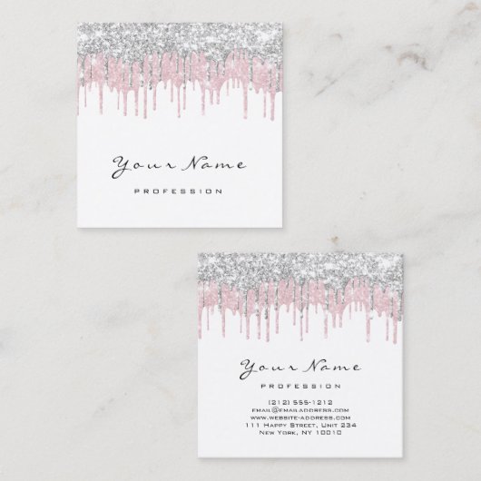 Make-up Artiest Event Planner Wit Roze Drips Vierkante Visitekaartje (Voorkant / Achterkant)