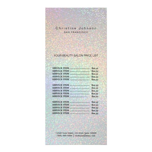 Make-up artiest Faux Rainbow Glitter prijslijst Reclamekaart (Voorkant)