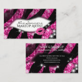 Make-up artiest Glam Pink Glitter Lips Zebra Print Visitekaartje (Voorkant / Achterkant)