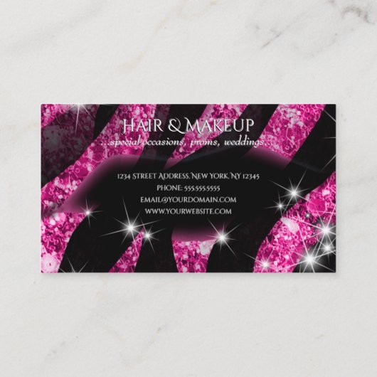 Make-up artiest Glam Pink Glitter Lips Zebra Print Visitekaartje (Achterkant)