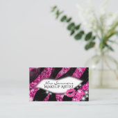 Make-up artiest Glam Pink Glitter Lips Zebra Print Visitekaartje (Staand voorkant)
