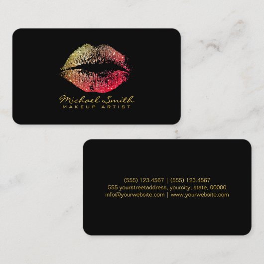Make-up artiest Glitter Lips Modern Visitekaartje (Voorkant / Achterkant)