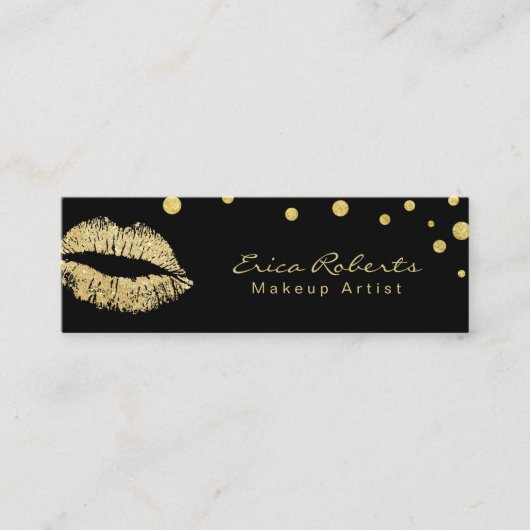 Make-up artiest Glitter Lips Modern Zwart & Goud Mini Visitekaartje (Voorkant)