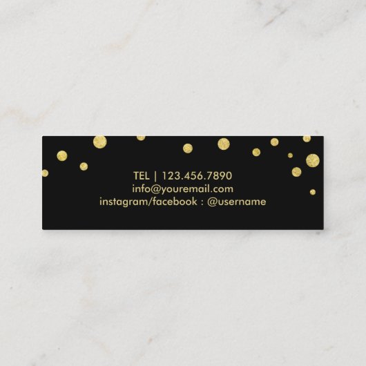 Make-up artiest Glitter Lips Modern Zwart & Goud Mini Visitekaartje (Achterkant)