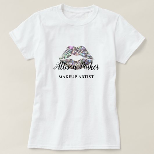 MAKE-UP ARTIEST Glitter Logo Kiss Naam T-shirt (Design voorkant)