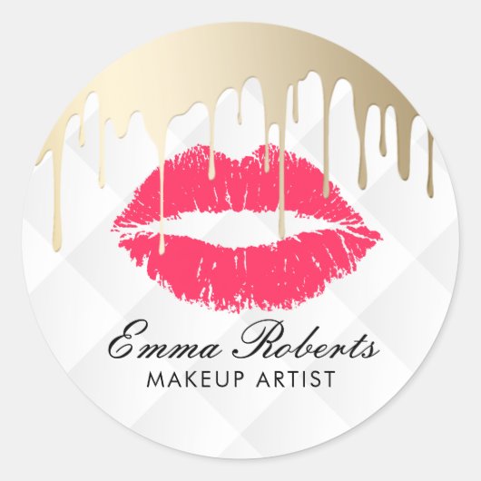 Make-up Artiest Goud Drips Rode Lippen Schoonheids Ronde Sticker (Voorkant)