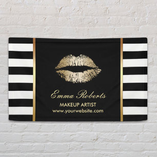 Make-up Artiest Gouden Lippen Modern Zwart Wit Str Spandoek