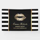 Make-up Artiest Gouden Lippen Modern Zwart Wit Str Spandoek (Horizontaal)