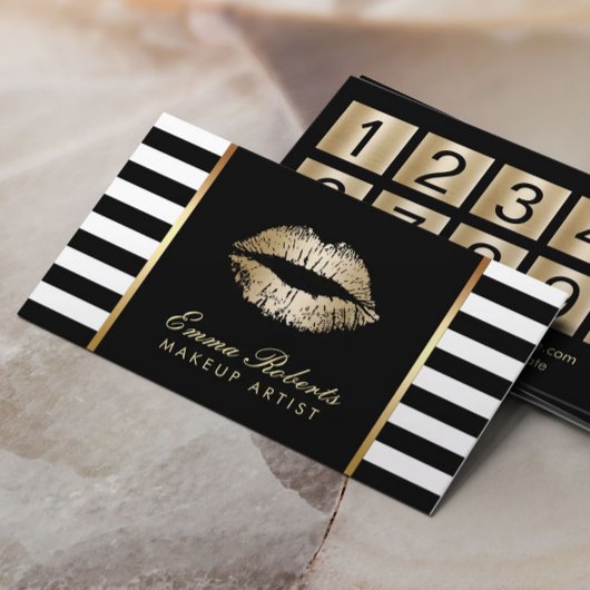 Make-up artiest gouden lippen moderne strepen klantenkaartje