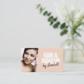 Make-up artiest haar foto vet script blush roze visitekaartje (Staand voorkant)