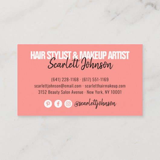 Make-up artiest haar foto vet script koraal rood visitekaartje (Achterkant)