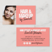 Make-up artiest haar foto vet script koraal rood visitekaartje (Voorkant / Achterkant)