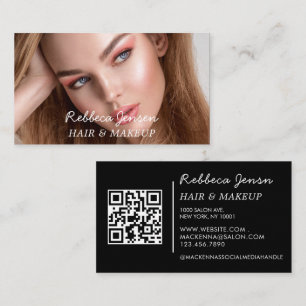 Make-up artiest haar foto vet script Roze blauw QR Visitekaartje