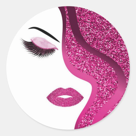 Make-up Artiest Haar Stylist Donker Roze Glitter Ronde Sticker (Voorkant)