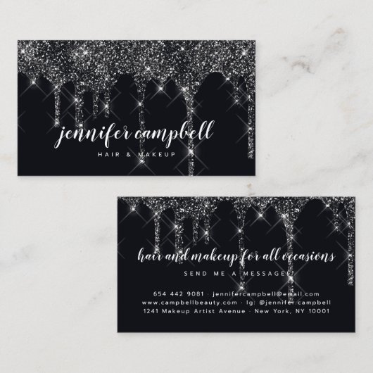 Make-up artiest haar stylist glitter druppels zwar visitekaartje (Voorkant / Achterkant)