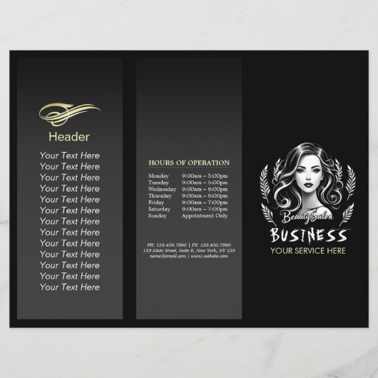 Make-up Artiest Haar Stylist Modern Zwart Wit Goud (Voorkant)