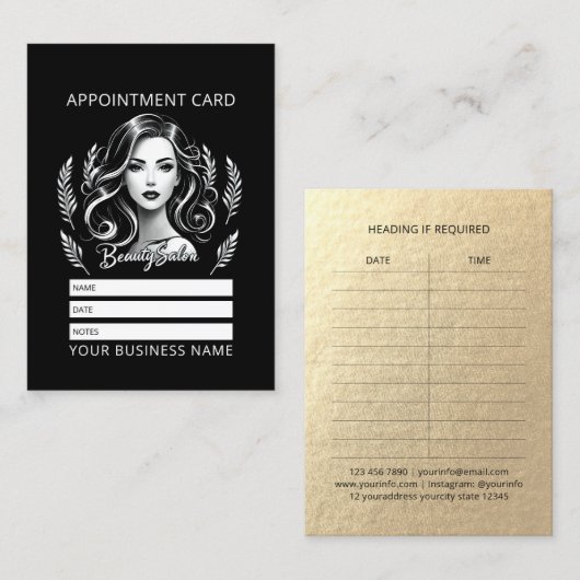 Make-up Artiest Haar Stylist Modern Zwart Wit Goud Afsprakenkaartje (Voorkant / Achterkant)