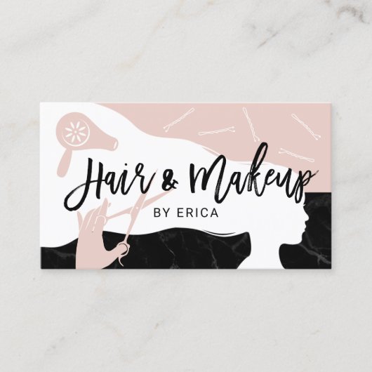 Make-up Artiest Haar Stylist Roze Zwart Marmeren S Visitekaartje (Voorkant)