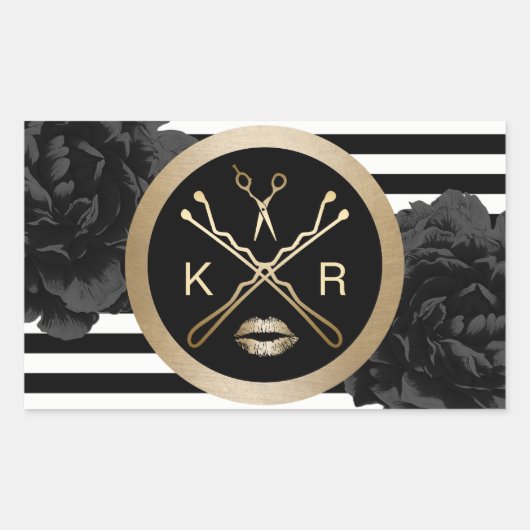 Make-up Artiest Haar Stylist Zwart Bloemen Modern Rechthoekige Sticker (Voorkant)