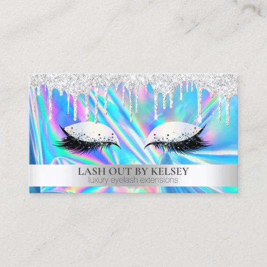 Make-up Artiest Holografisch Platina Glitter Drips Visitekaartje (Voorkant)