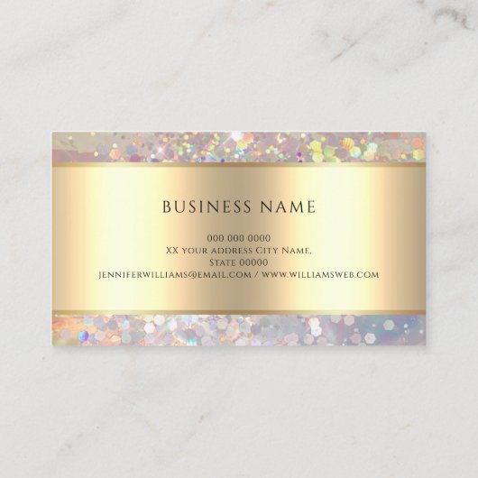 Make-up Artiest Holografische Glitter Elegant Goud Visitekaartje (Achterkant)