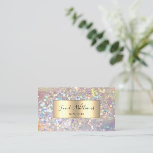 Make-up Artiest Holografische Glitter Elegant Goud Visitekaartje (Staand voorkant)