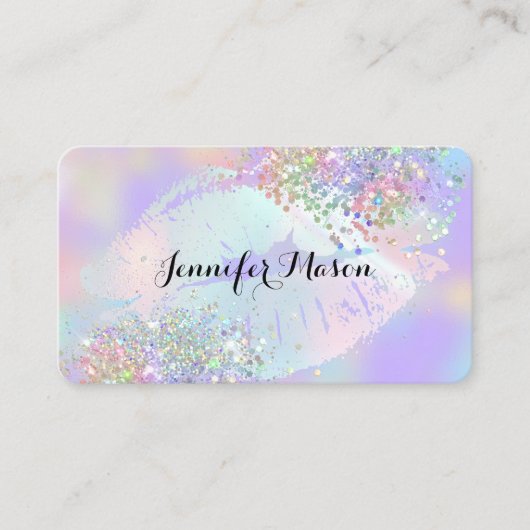 Make-up Artiest Holografische Glitter Lippen Paars Visitekaartje (Voorkant)